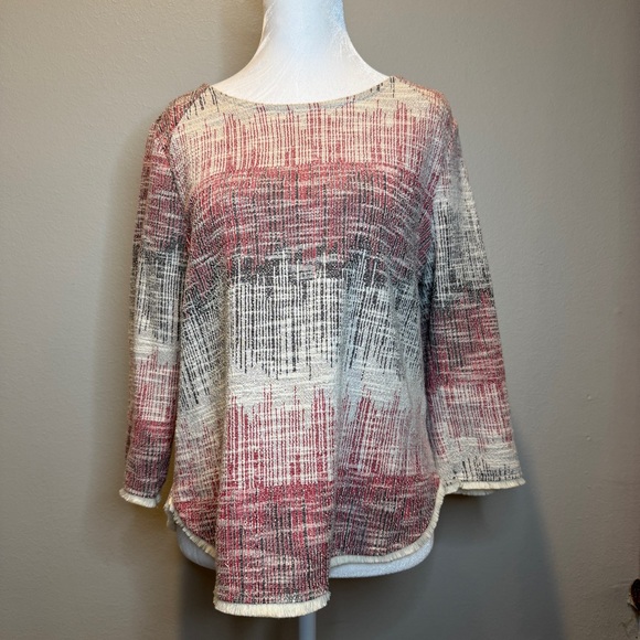 W5 Anthropologie Women’s‎ 3/4 Sleeve “Tweed” Top Red/black/cream - Picture 1 of 10